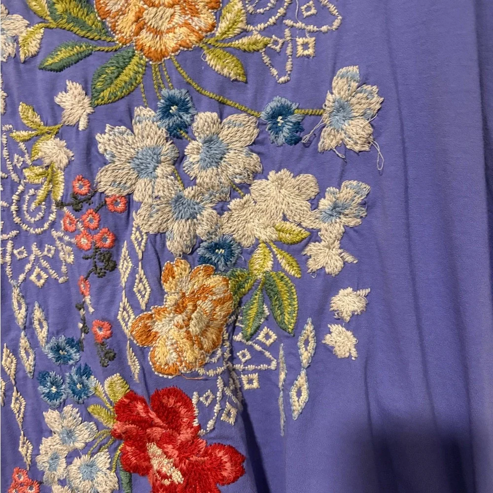 Johnny Was light purple Josephine relaxed Floral Embroidered Short Sleeve Top - Picture 7 of 10